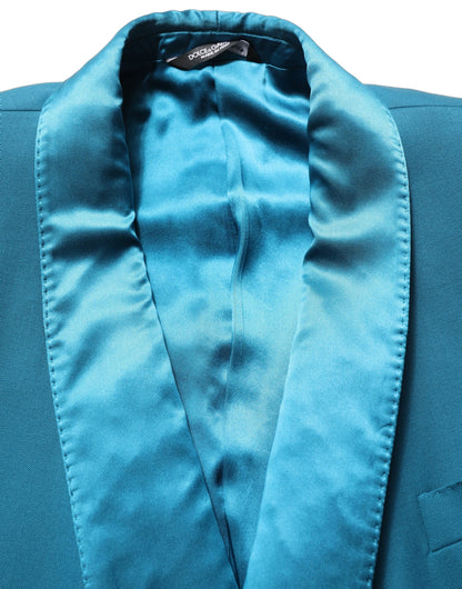 Dolce & Gabbana Teal Wool Double Breasted Formal Coat Blazer