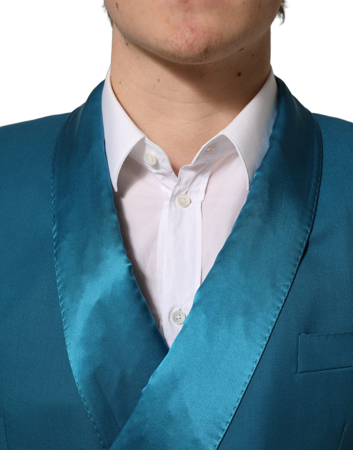 Dolce & Gabbana Men's Double Breasted Wool & Silk Satin Blazer - Blue Teal