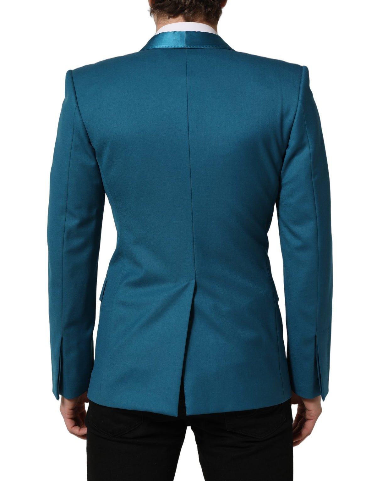 Dolce & Gabbana Men's Double Breasted Wool & Silk Satin Blazer - Blue Teal