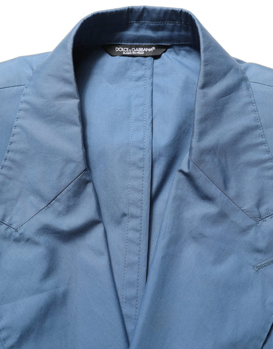 Blazer by Dolce & Gabbana for men in cotton & silk blue features an crisp silhouette with sophisticated and a crisp wrap double-breasted lapel neckline for a truly crisp finish.