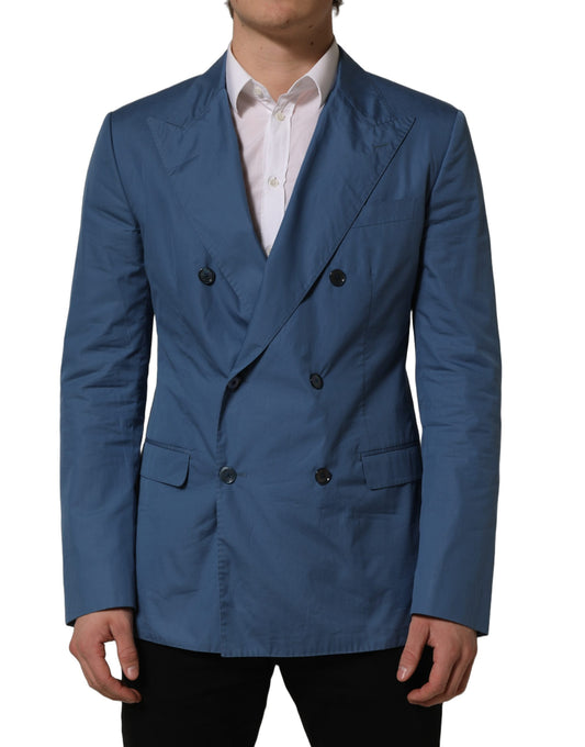 Dolce & Gabbana Men's Double Breasted Cotton & Silk Blazer - Blue