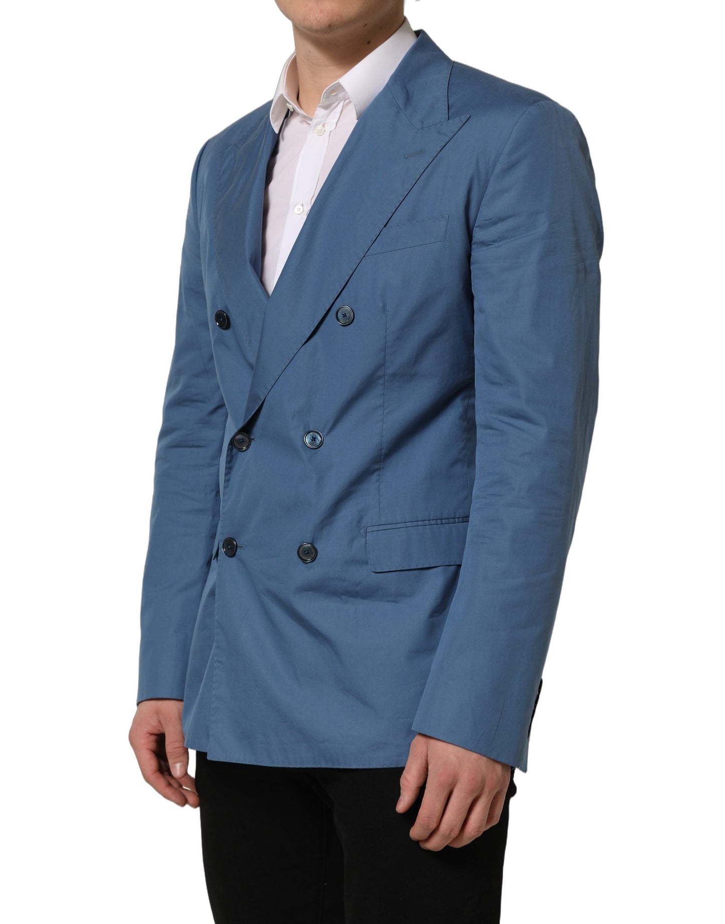 Dolce & Gabbana Blue Cotton Double Breasted Men Coat Blazer