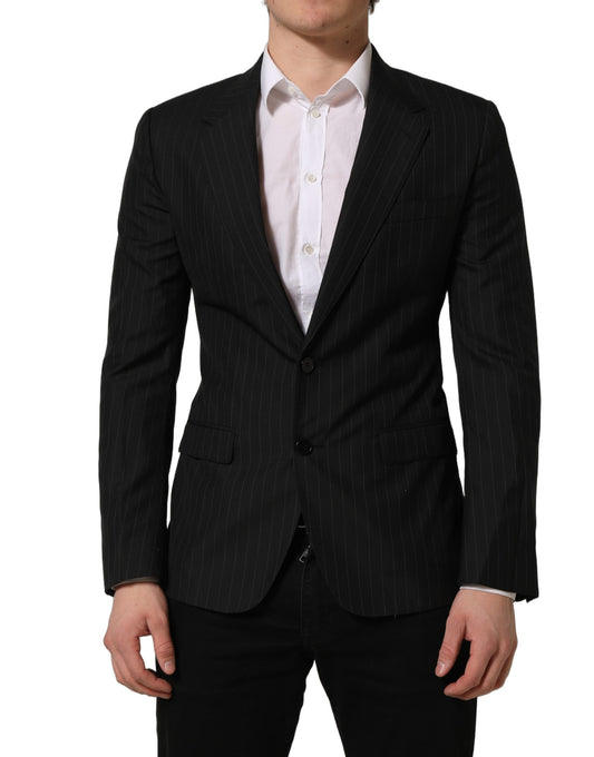 Dolce & Gabbana Men's Single Breasted Virgin Wool Silk Viscose & Cupro Blazer - Black Striped