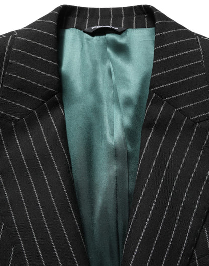 Dolce & Gabbana Men's Single Breasted Polyester Silk & Wool Blazer - Black Striped