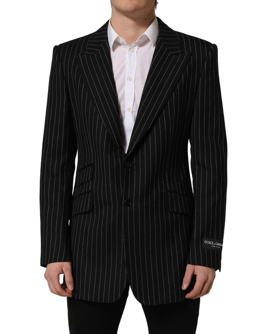 Dolce & Gabbana Men's Single Breasted Polyester Silk & Wool Blazer - Black Striped