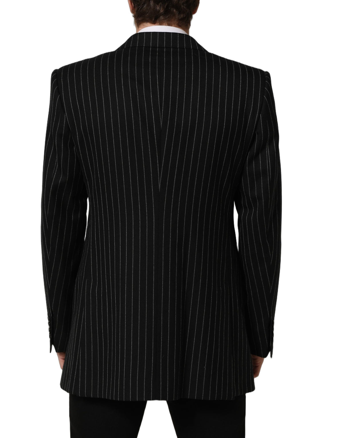 Dolce & Gabbana Men's Single Breasted Polyester Silk & Wool Blazer - Black Striped