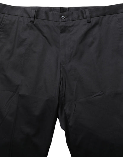 Dolce & Gabbana Black Cotton Tapered Leg Dress Trouser Pants