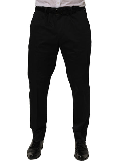 Dolce & Gabbana Black Cotton Tapered Leg Dress Trouser Pants