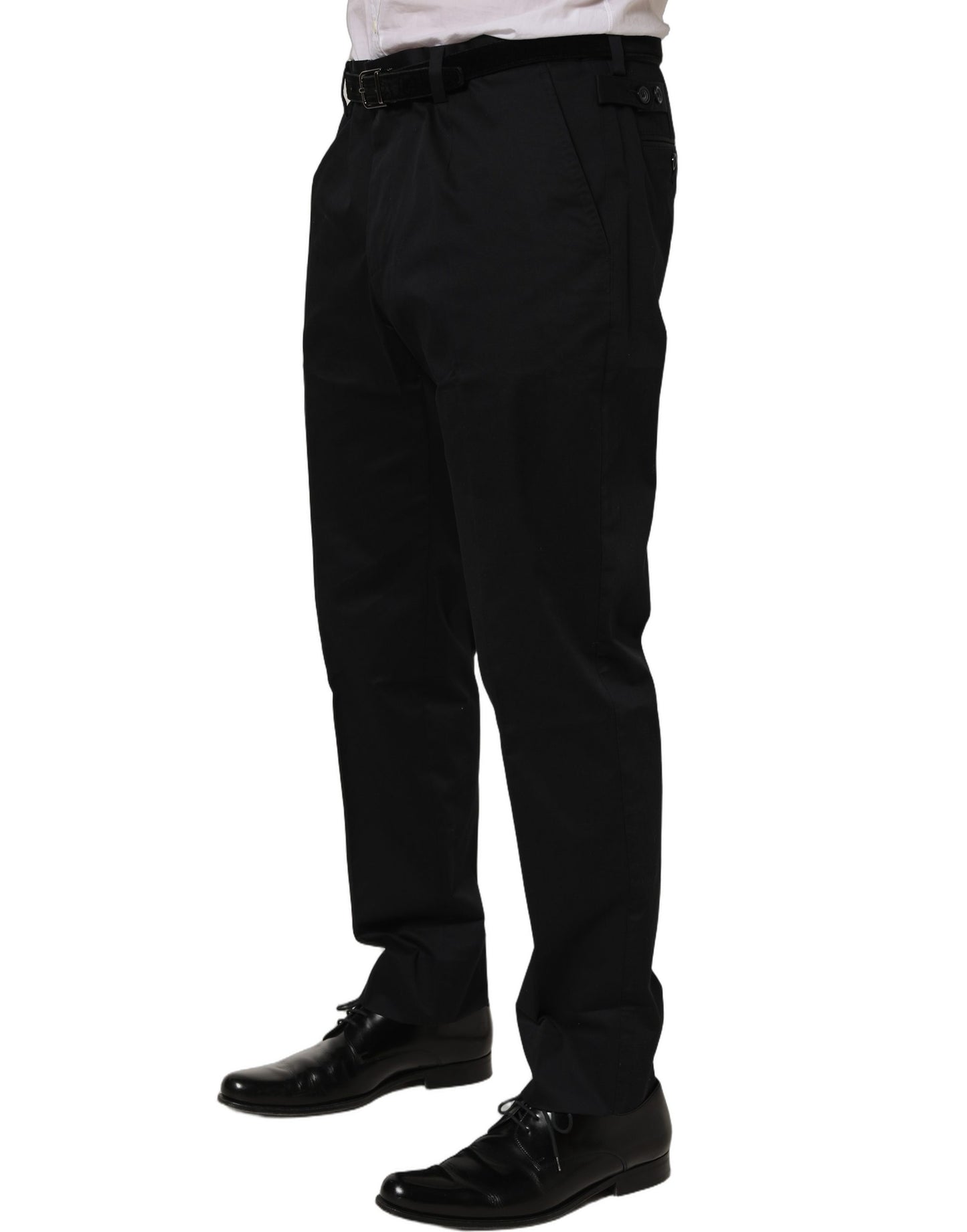 Dolce & Gabbana Black Cotton Tapered Leg Dress Trouser Pants