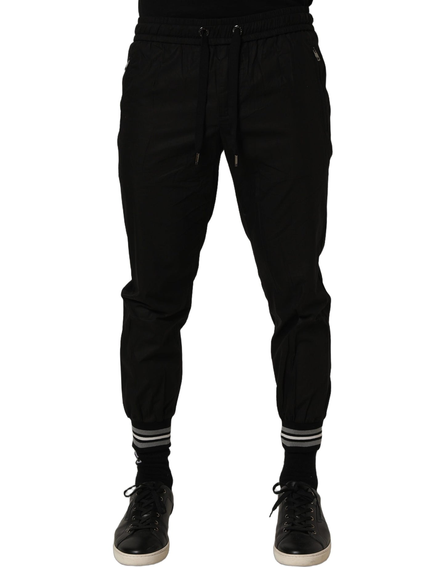 Dolce & Gabbana Black Cotton Mid Waist Jogger Sweatpants Pants