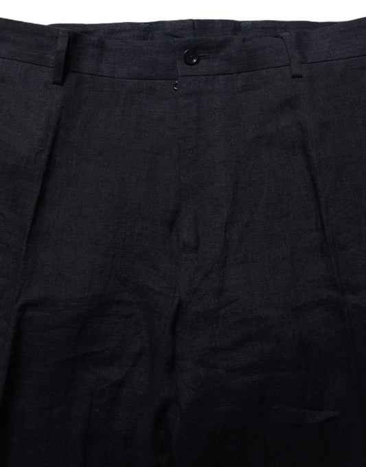 Trousers by Dolce & Gabbana for men in linen black presents a perennial silhouette, meticulously tailored with a straight-leg cut, long finish, and an elegant .