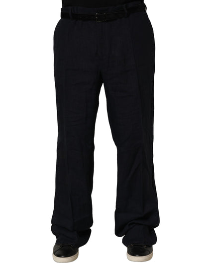 Dolce & Gabbana Black Linen Straight Leg Dress Trouser Pants