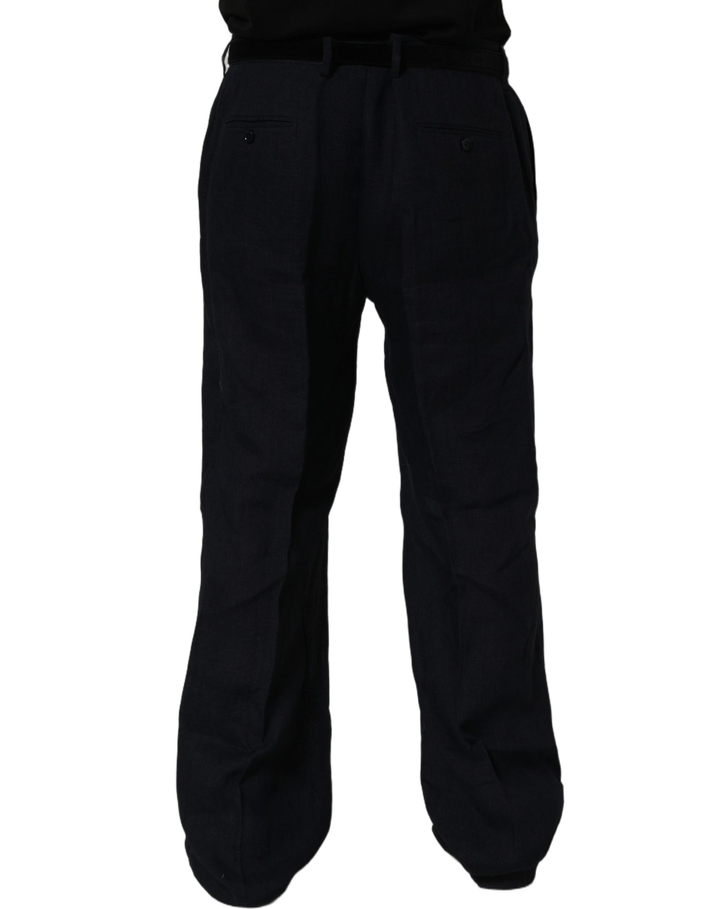 Dolce & Gabbana Black Linen Straight Leg Dress Trouser Pants
