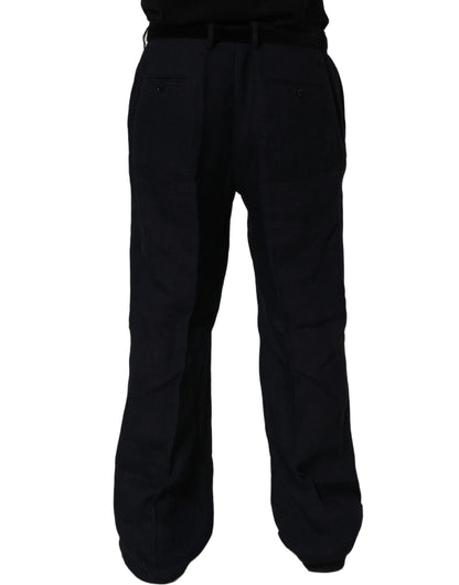 Dolce & Gabbana Black Linen Straight Leg Dress Trouser Pants