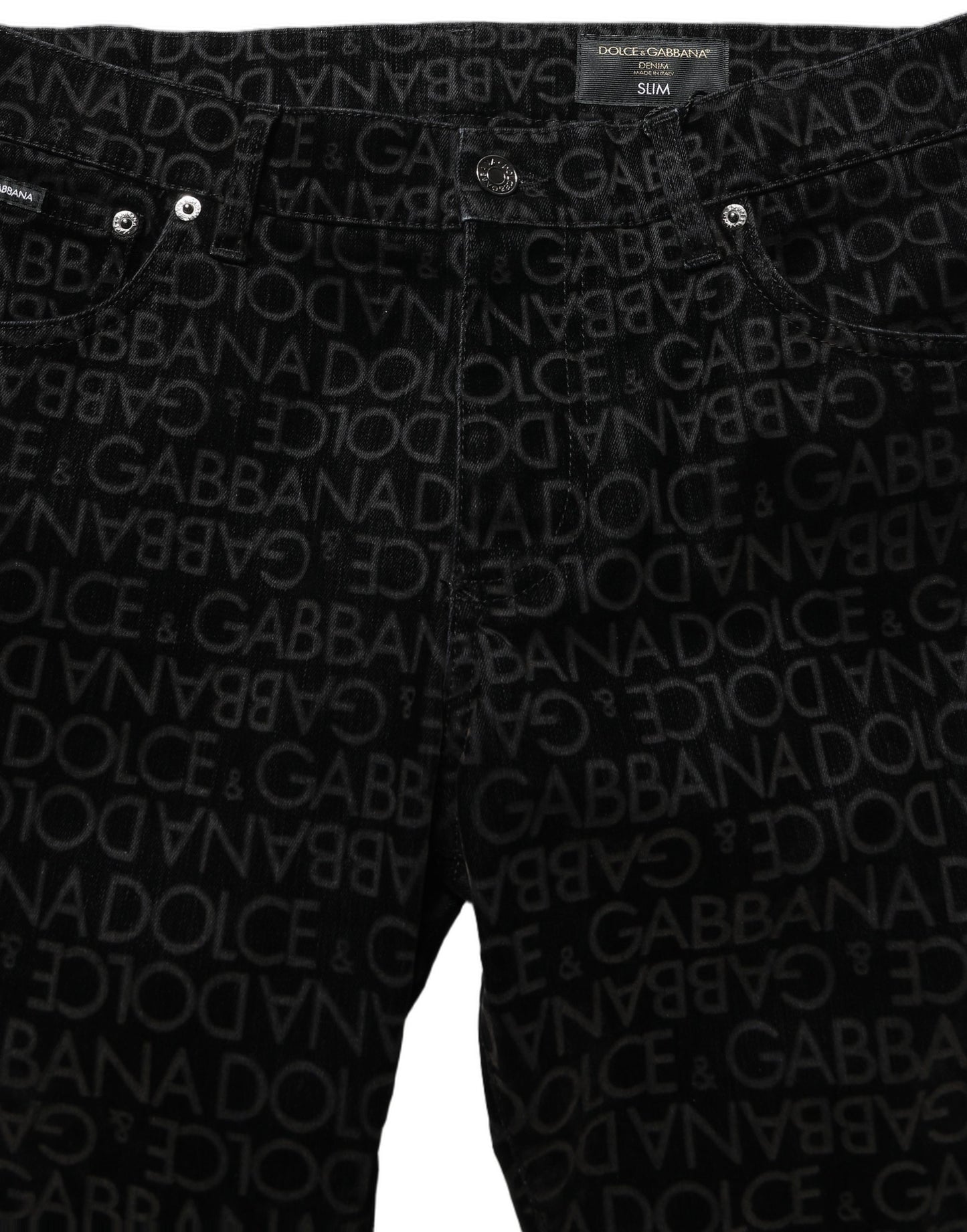 Dolce & Gabbana Black Logo Monogram Cotton Slim Denim Jeans