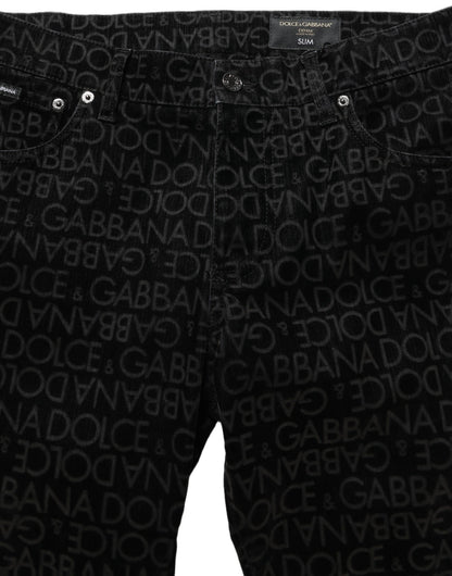Dolce & Gabbana Black Logo Monogram Cotton Slim Denim Jeans
