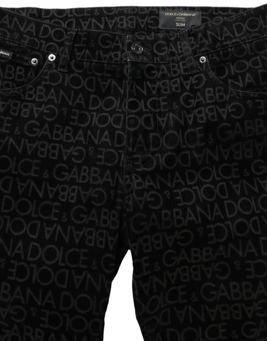 Dolce & Gabbana Black Logo Monogram Cotton Slim Denim Jeans
