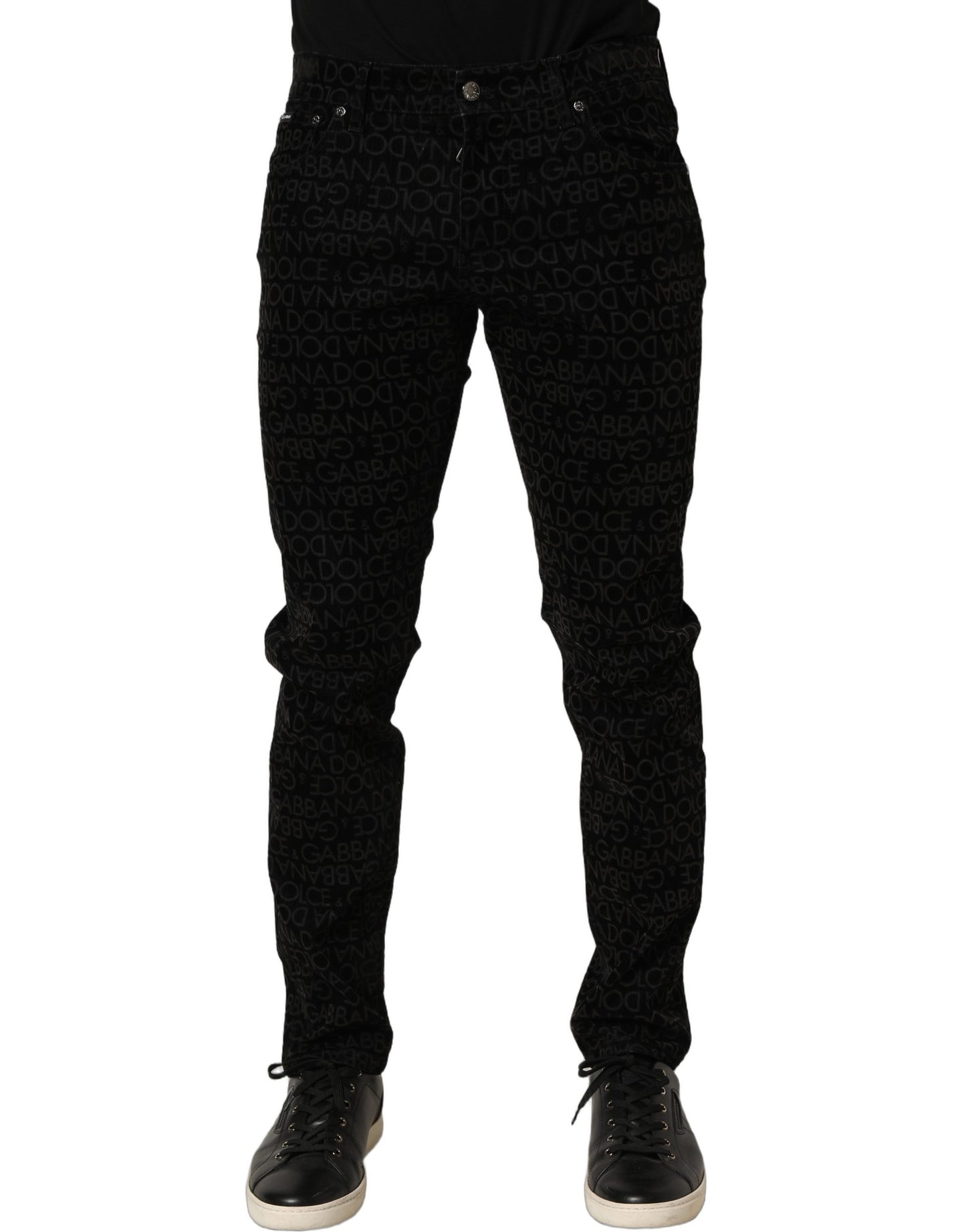 Dolce & Gabbana Black Logo Monogram Cotton Slim Denim Jeans