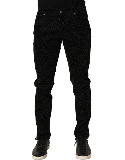 Dolce & Gabbana Black Logo Monogram Cotton Slim Denim Jeans