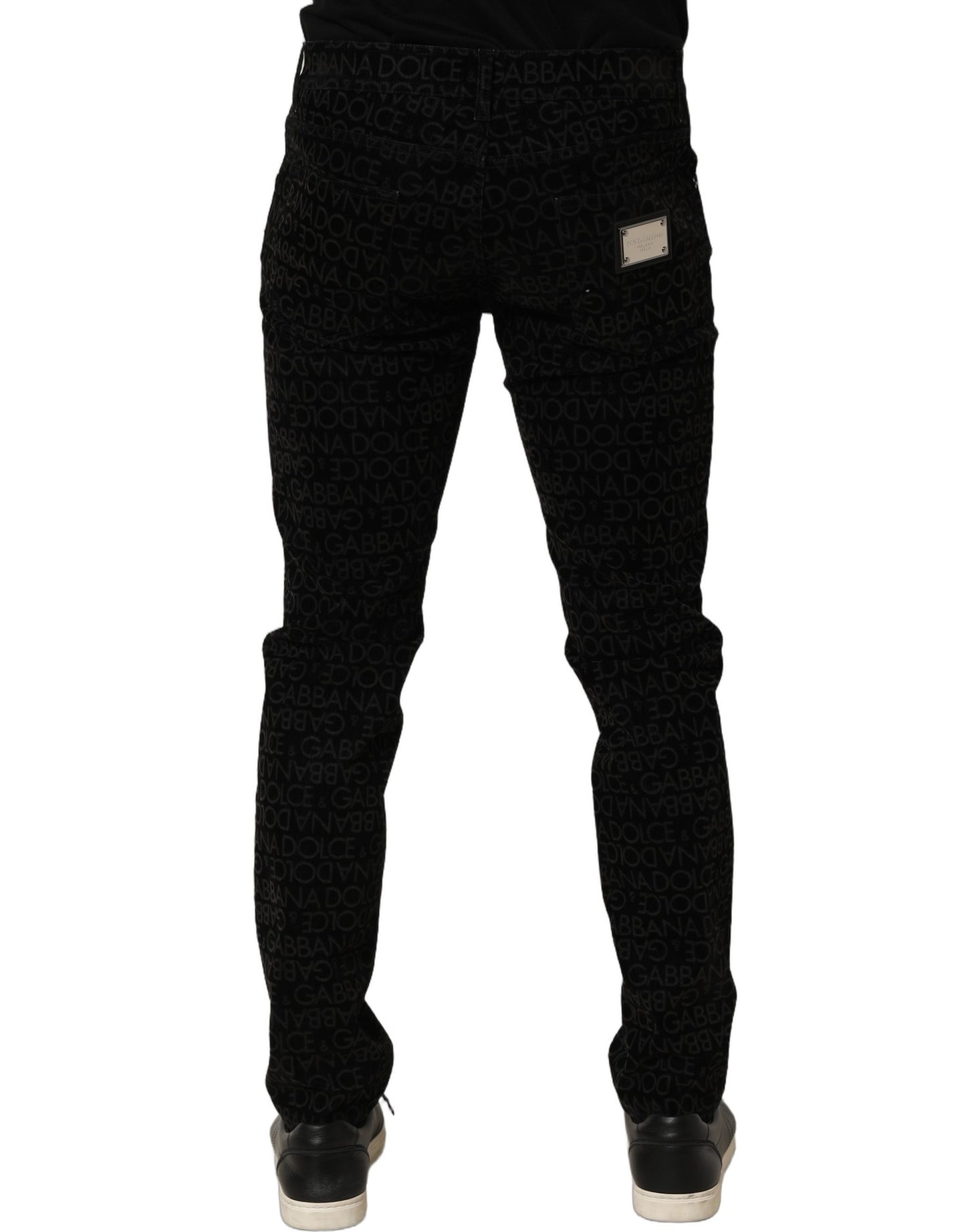 Dolce & Gabbana Black Logo Monogram Cotton Slim Denim Jeans