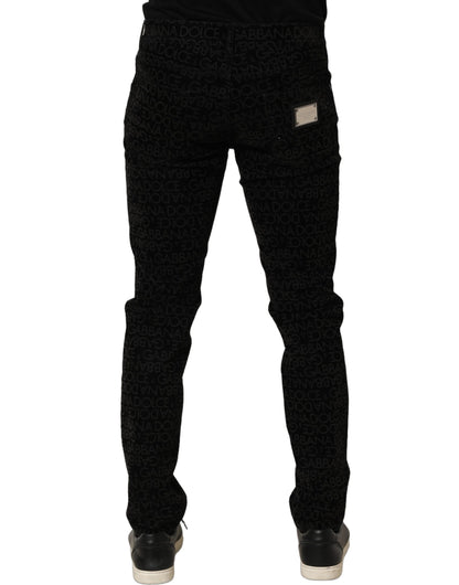 Dolce & Gabbana Black Logo Monogram Cotton Slim Denim Jeans