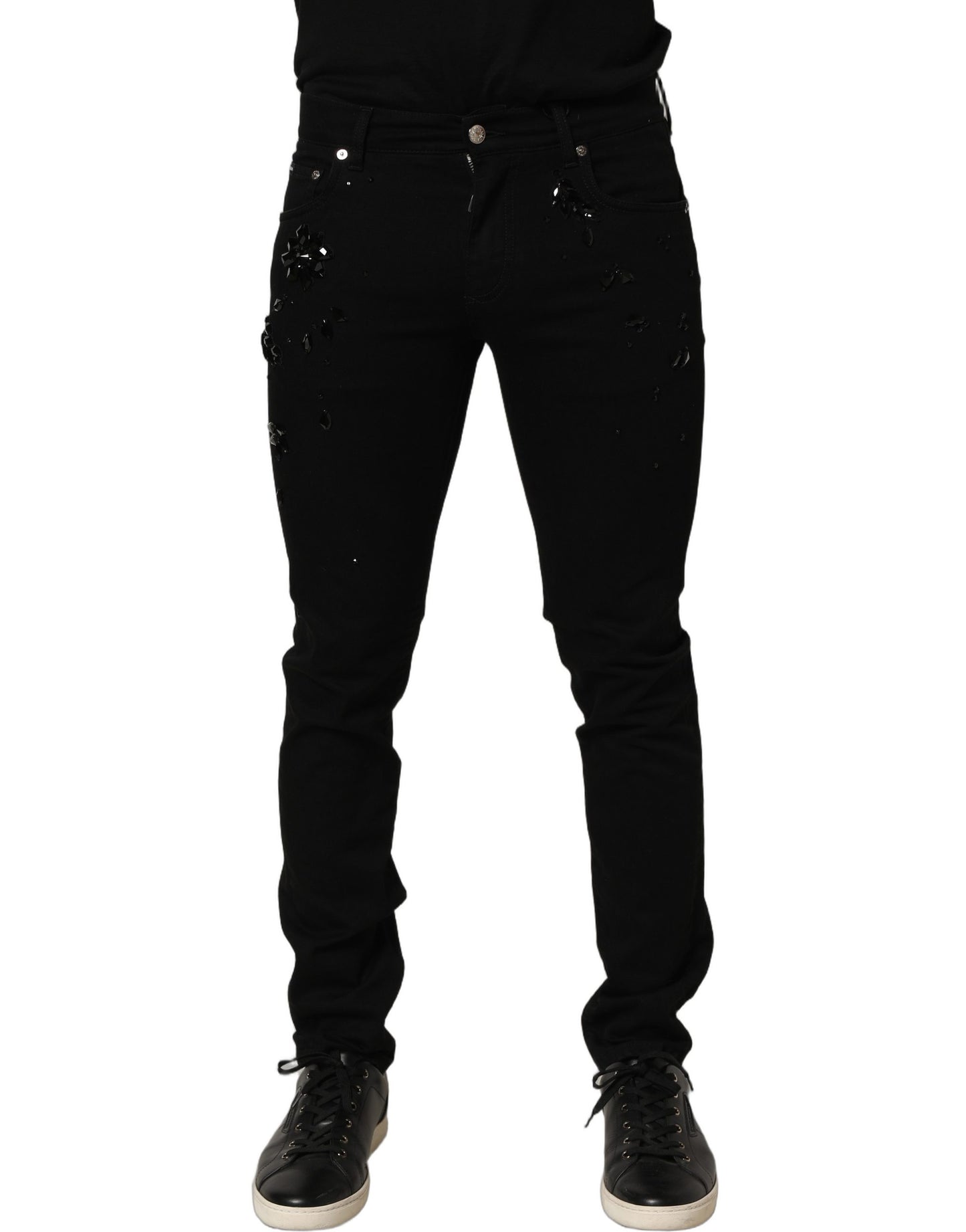 Dolce & Gabbana Black Embellished Cotton Skinny Denim Jeans