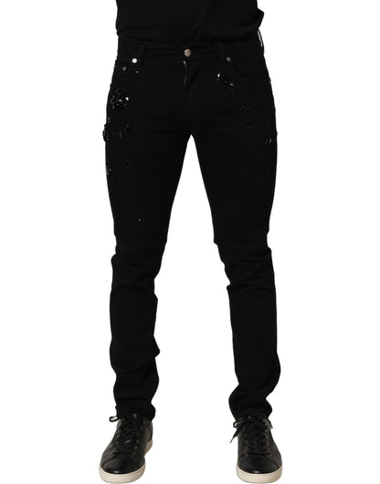 Dolce & Gabbana Black Embellished Cotton Skinny Denim Jeans