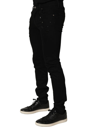 Dolce & Gabbana Black Embellished Cotton Skinny Denim Jeans