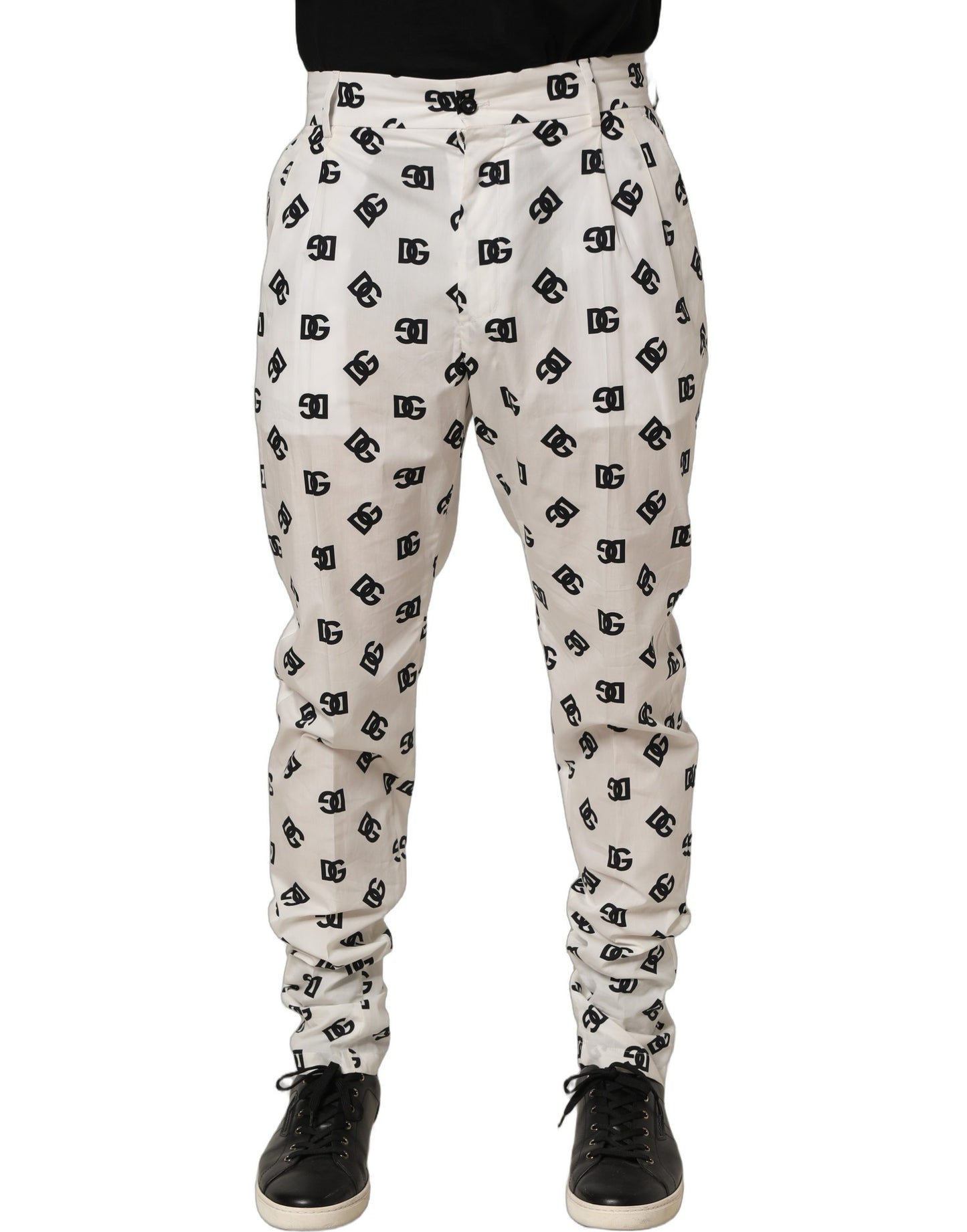 Dolce & Gabbana White Logo Skinny Leg Dress Men Trouser Pants