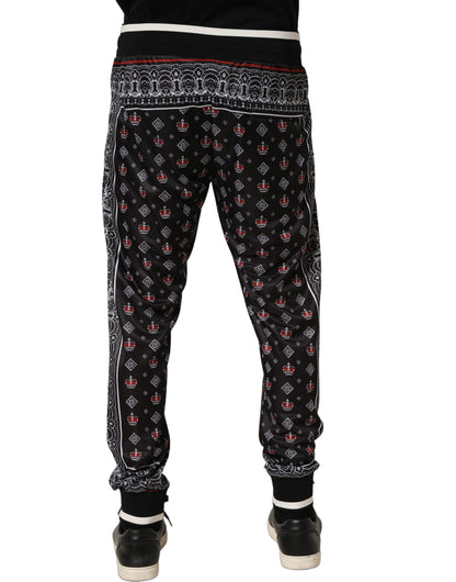 Dolce & Gabbana Black Bandana Crown Jogger Men Trouser Pants