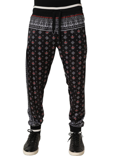 Dolce & Gabbana Black Bandana Crown Jogger Men Trouser Pants
