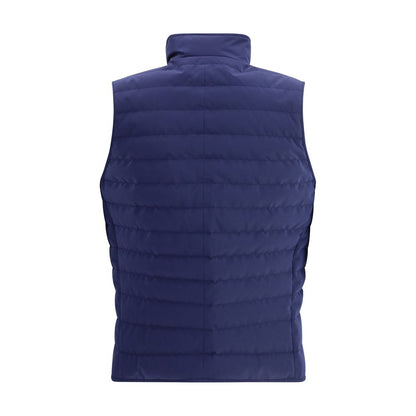 Vest by Brunello Cucinelli for men in polyamide & polyester blue features a chic silhouette, expertly detailed with a refined and premium pockets for a truly chic look.