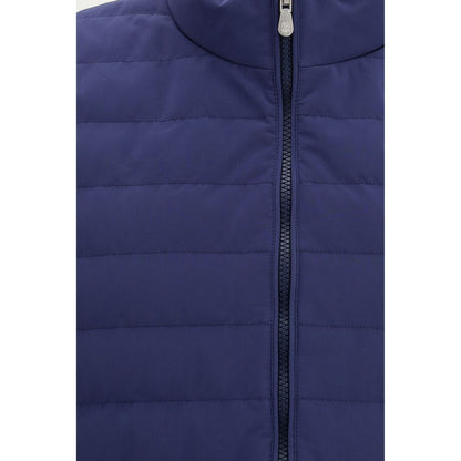 Vest by Brunello Cucinelli for men in polyamide & polyester blue features a stylish silhouette, showcasing distinct pockets and a refined for a truly stylish finish.