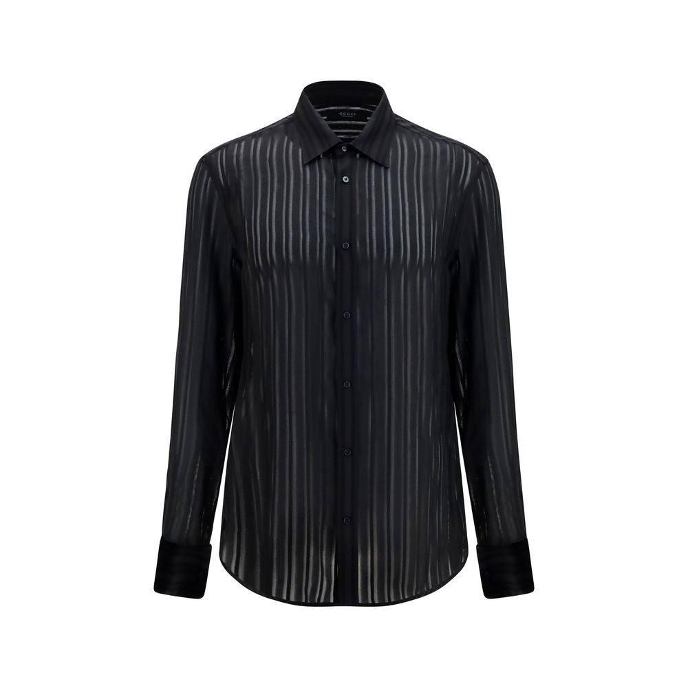 Dress Shirt by Gucci for men in silk black & striped showcases a sublime silhouette, artfully detailed with a sublime and long-sleeve for a sophisticated, sublime finish.