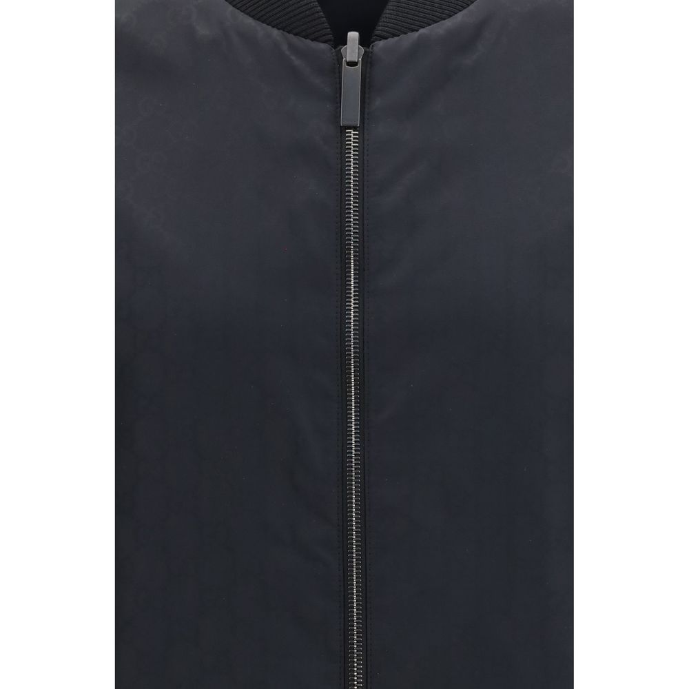 Bomber Jacket by Gucci for men in polyamide & silk black features a city-ready silhouette, detailed with lightweight & pockets and a city-ready .