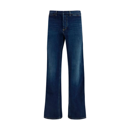 Jeans by Gucci for men in stretch denim cotton blue & striped presents a refined pantology silhouette, artfully defined by a refined pantology flared & regular-fit, long, and a sophisticated low rise.