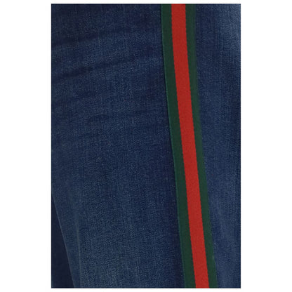 Jeans by Gucci for men in stretch denim cotton blue & striped features an refined tailoring silhouette, showcasing a premium flared & regular-fit with a low rise and long cut for a refined tailoring look.