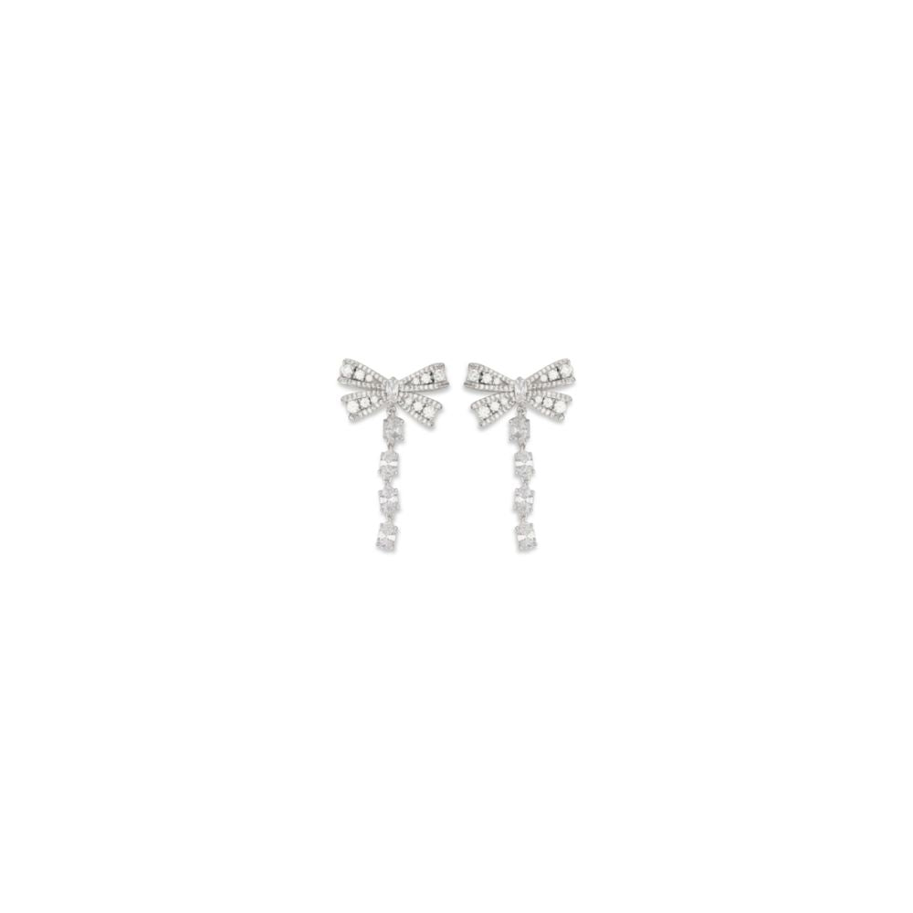 Earrings by Self-Portrait for women in modacrylic & cotton denim silver presents a resplendent silhouette, artfully capturing the essence of the Women's Drop Stud Silver Brass & Crystal Earrings with a resplendent drop stud for a sophisticated look.