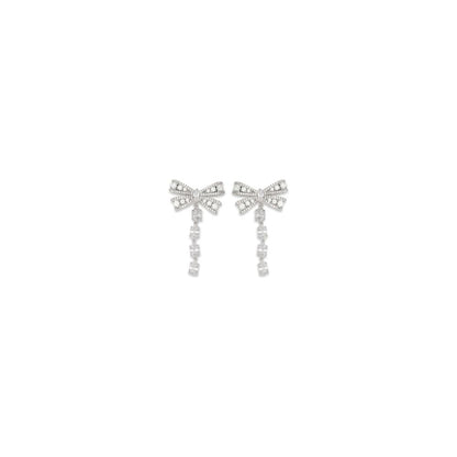 Earrings by Self-Portrait for women in modacrylic & cotton denim silver presents a resplendent silhouette, artfully capturing the essence of the Women's Drop Stud Silver Brass & Crystal Earrings with a resplendent drop stud for a sophisticated look.