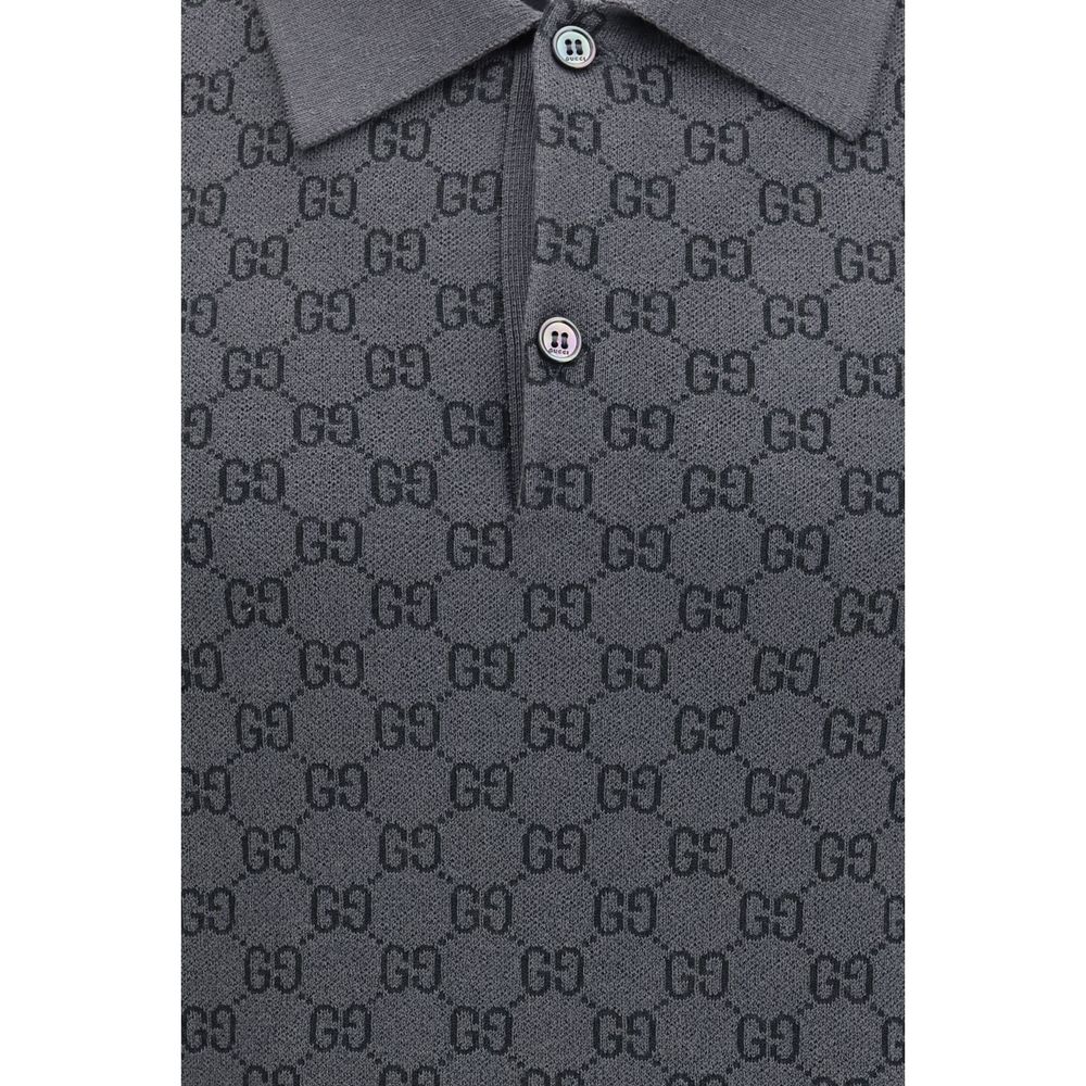 Polo Shirt by Gucci for men in wool & silk gray, patterned & jacquard features a eye catching silhouette, showcasing a refined and for a eye catching finish.