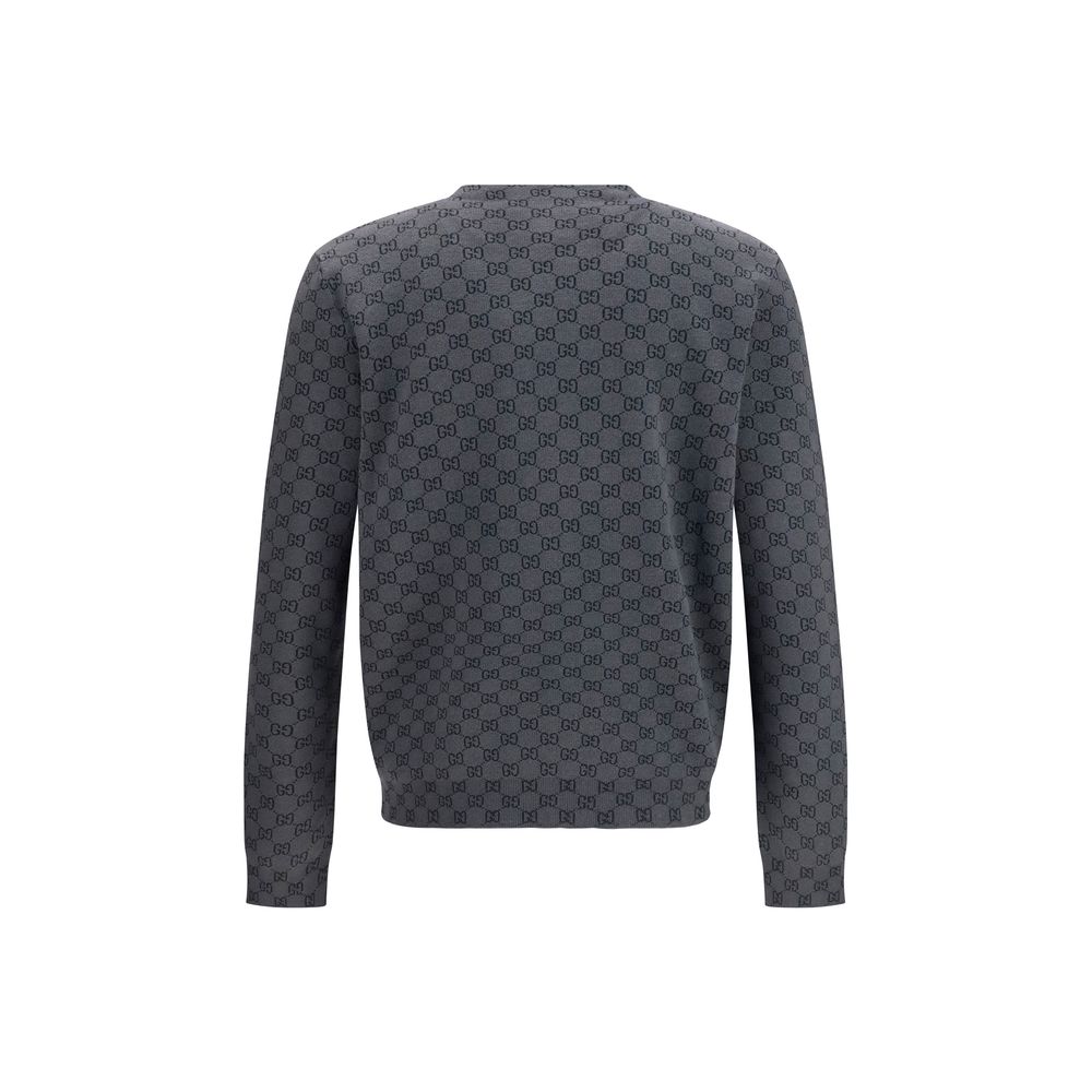 Cardigan by Gucci for men in wool & silk gray & print features a dramatic silhouette, showcasing a sophisticated and dramatic detail for a timeless, premium look.