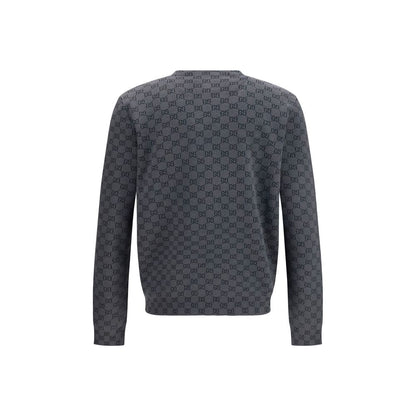 Cardigan by Gucci for men in wool & silk gray & print features a dramatic silhouette, showcasing a sophisticated and dramatic detail for a timeless, premium look.