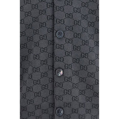 Cardigan by Gucci for men in wool & silk gray & print showcases a luxurious silhouette, meticulously detailed with a sophisticated and for a refined finish.