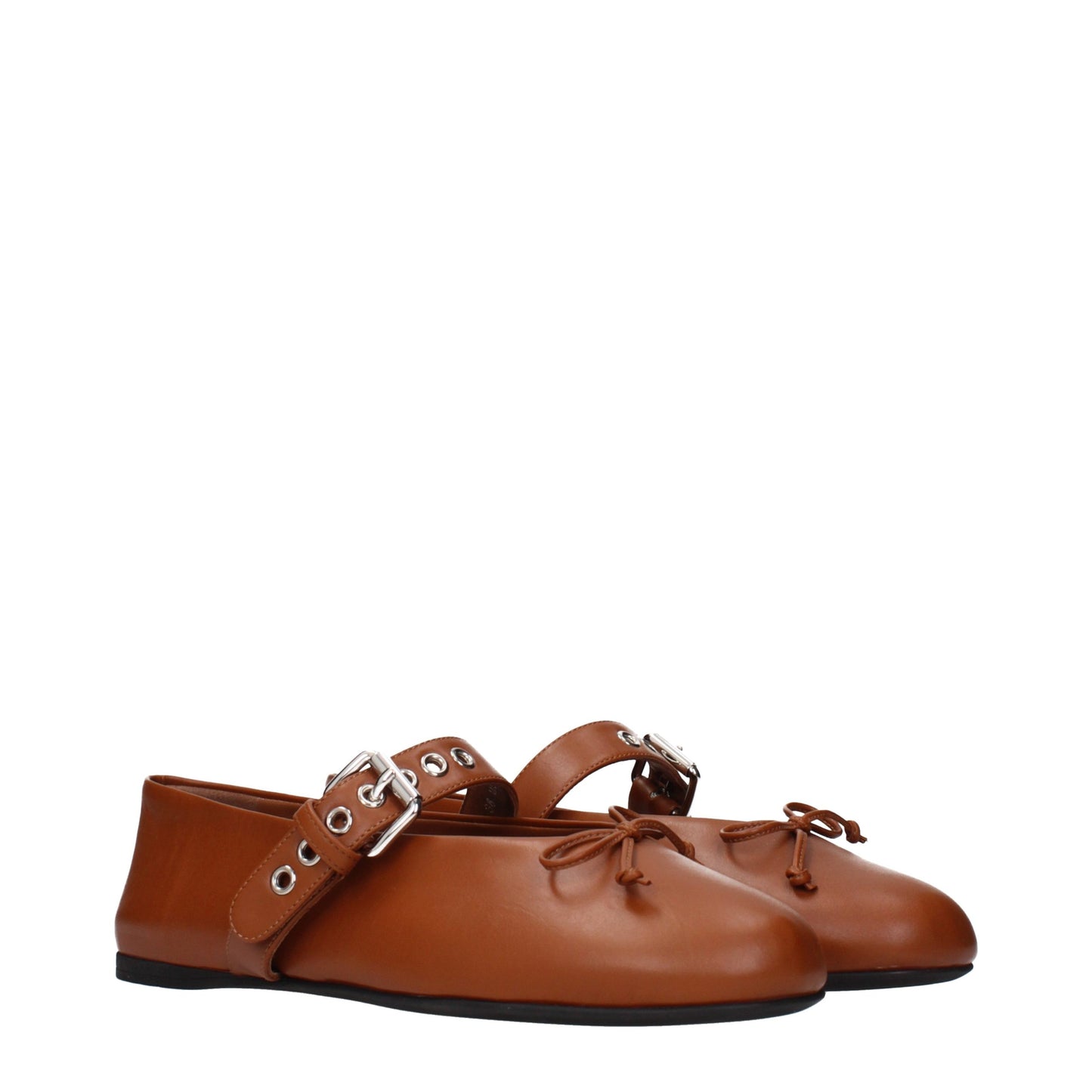 Ballet Flat Shoes by Miu Miu for women in leather brown showcases a dynamic silhouette, artfully capturing Women's Leather Ballet Flat Shoes through its distinctive and elegant .