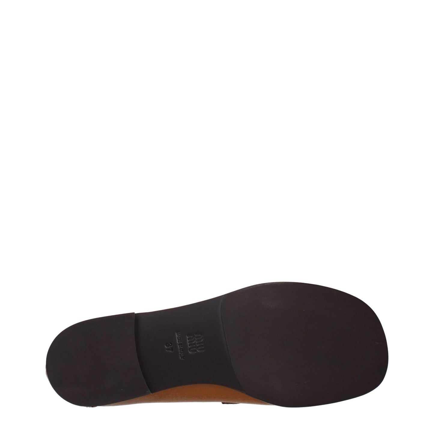 Flat Loafer Slip-On Shoes by Miu Miu for women in leather brown features an effortless chic silhouette, showcasing the Women's Leather Flat Loafer Slip-On Shoes design with an effortless chic flat and a for a effortless chic look.