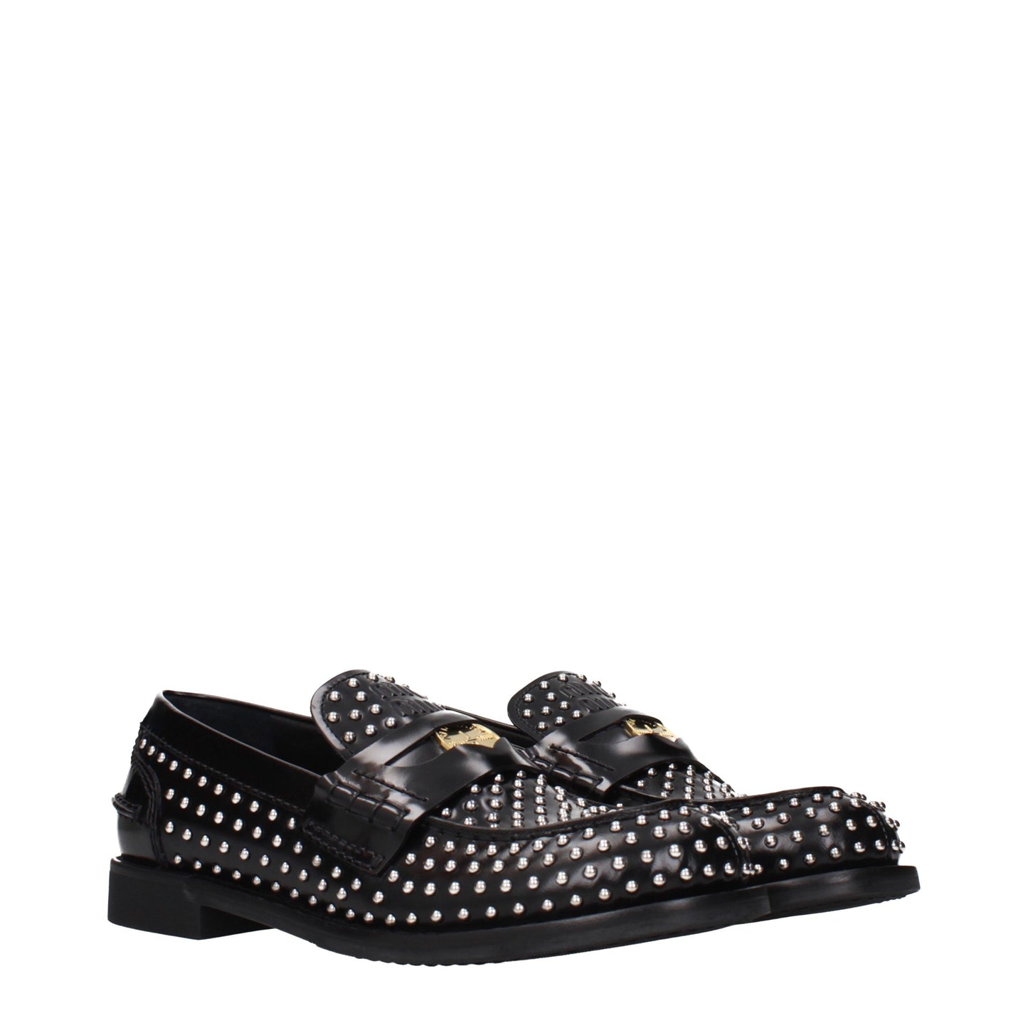 Flat Loafer Slip-On Shoes by Miu Miu for women in leather black features an dynamic silhouette from the Women's Leather Flat Loafer Slip-On Shoes collection, defined by a dynamic and flat for a dynamic look.