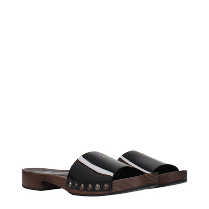 Clogs Slippers by Miu Miu for women in patent leather black features an effortless chic silhouette from the Women's Patent Leather Clogs Slippers collection, showcasing a and effortless chic .
