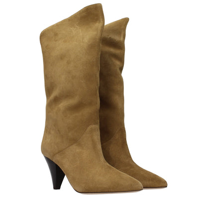 High-Heel Boots by Isabel Marant for women in suede leather brown features an avant-garde Women's Suede Leather High-Heel Boots silhouette, defined by a sophisticated high-heel and a avant-garde .