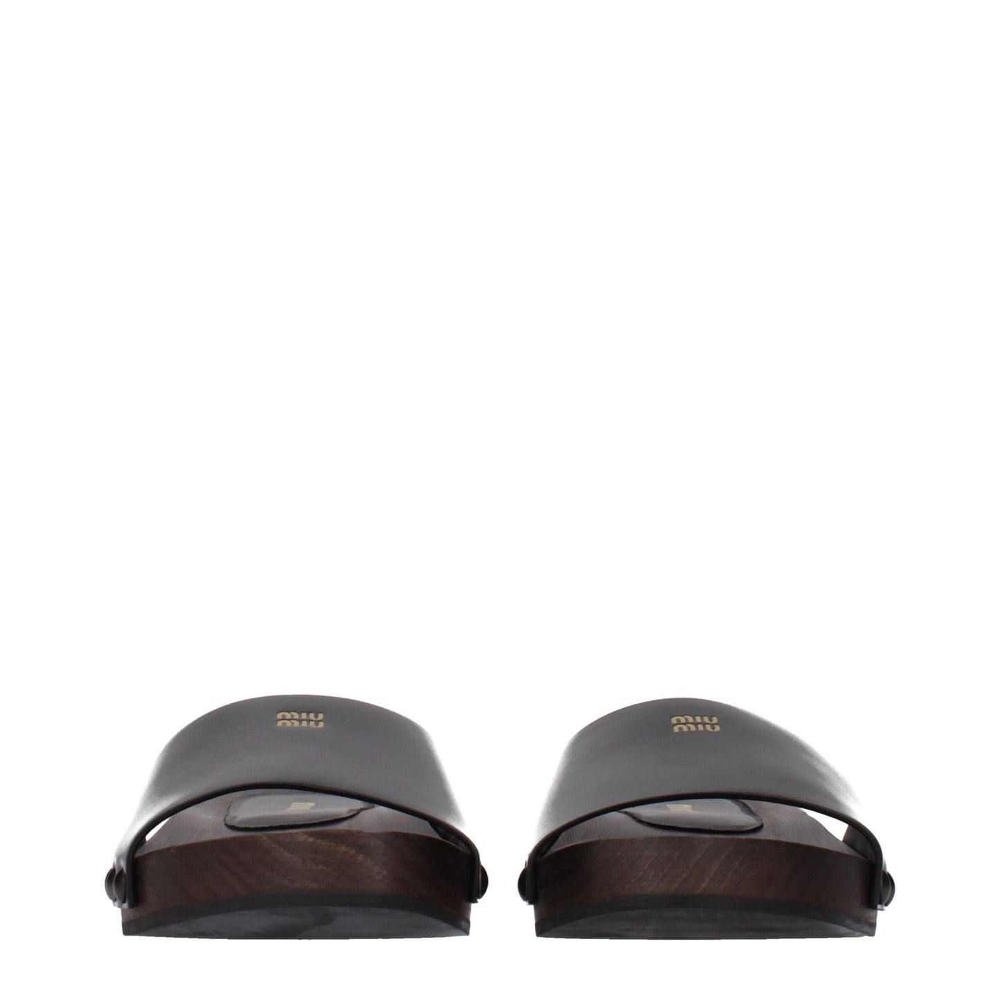 Clogs Slippers by Miu Miu for women in patent leather black presents a effortless silhouette, showcasing the elegant Women's Patent Leather Clogs Slippers design with its unique and sophisticated .