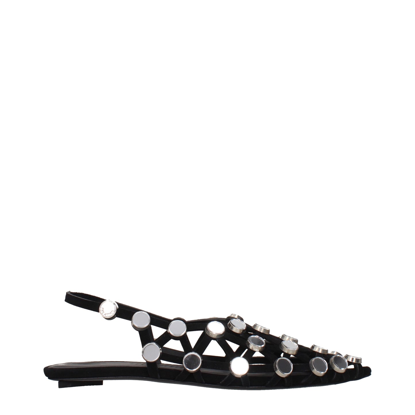 Ballet Flat Shoes by The Attico for women in suede leather black presents a effortless chic silhouette, showcasing the Women's Suede Leather Ballet Flat Shoes design with a effortless chic and for a sophisticated look.